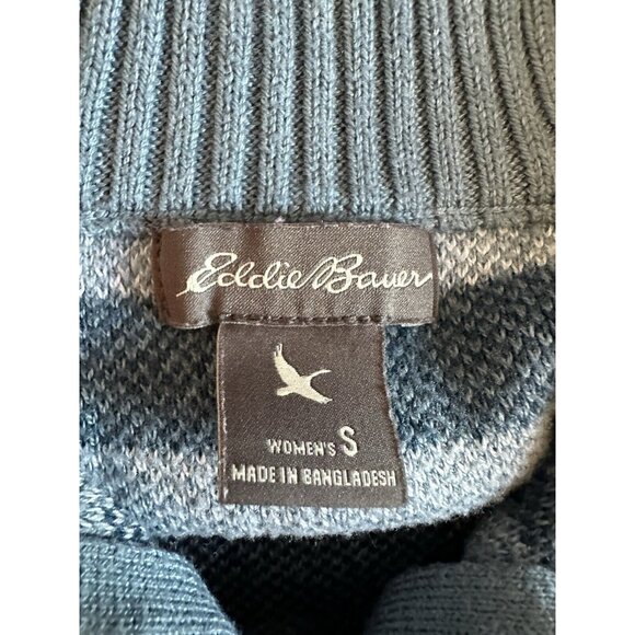Eddie Bauer 1/4 Zip Nordic Fair Isle Sweater Womens Sz Small Blue High Neck - Picture 6 of 8